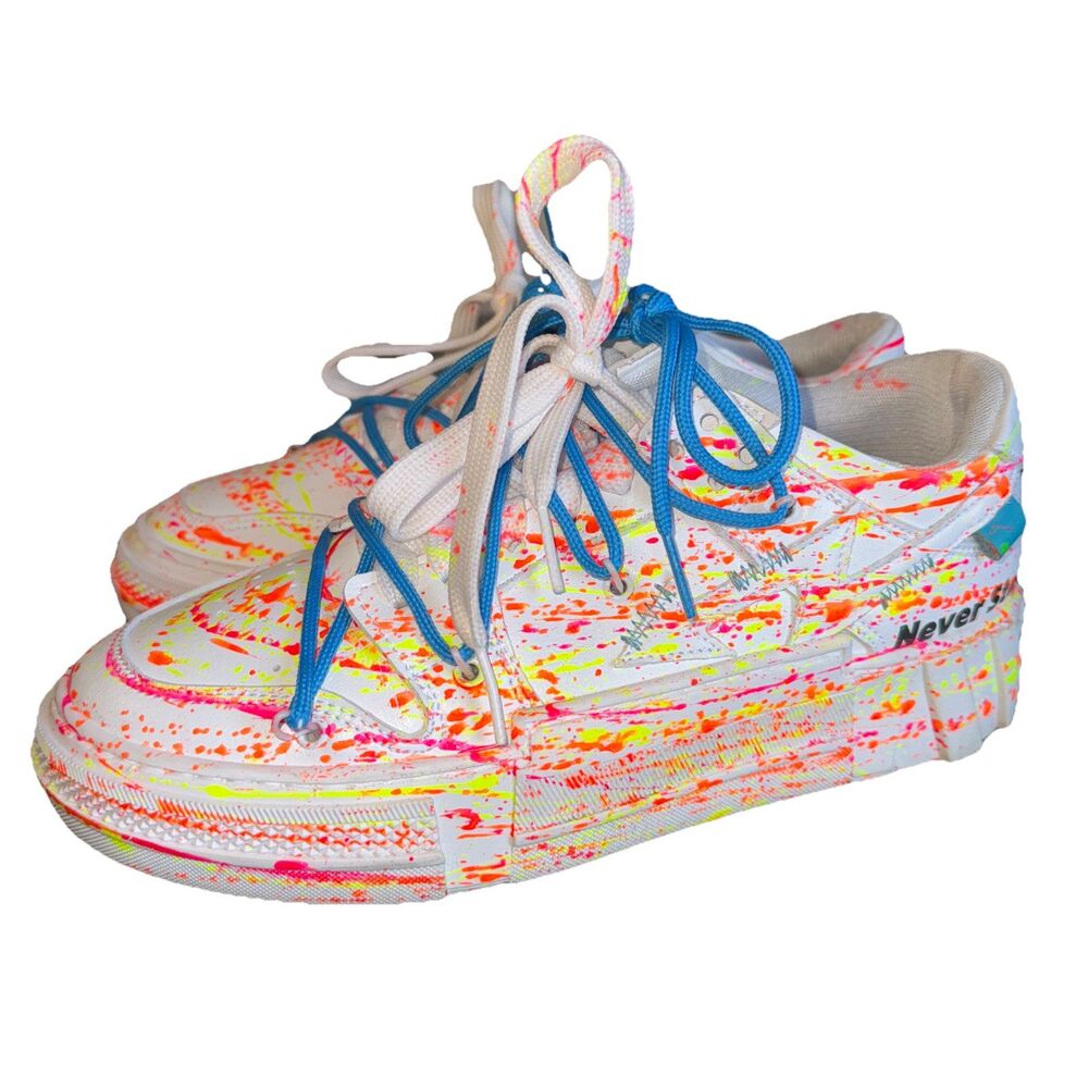 Cristian Zerotre Size 39 NEON Paint Splatter "Never Stop" & Multi-laces ITALY
